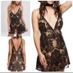 Free People Night Shimmers Lace Mini Dress Black 2